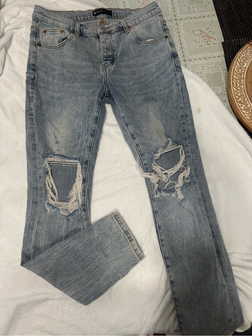Purple brand. Men's Distressed Light Blue Jeans